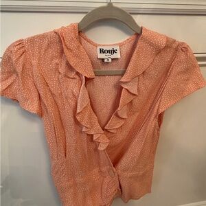 Rouje Paris Peach Polka Dot Ruffle Blouse
